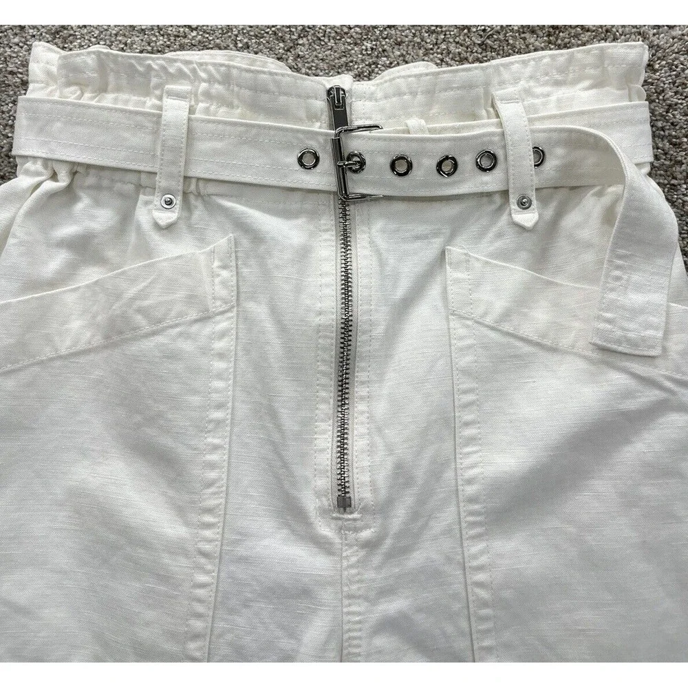 Banana Republic Linen Blend Pants‎ Womens 2 White High Rise Paper Bag Zip Belted